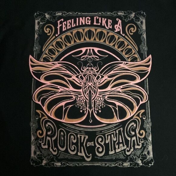 SHEIN Tee Shirt Graphic Feeling Like A Rockstar Black Butterfly Print Medium - Picture 8 of 11